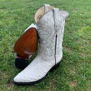 Men’s Western Cowboy boots ostrich print leather bone bota vaquera Avestruz 099